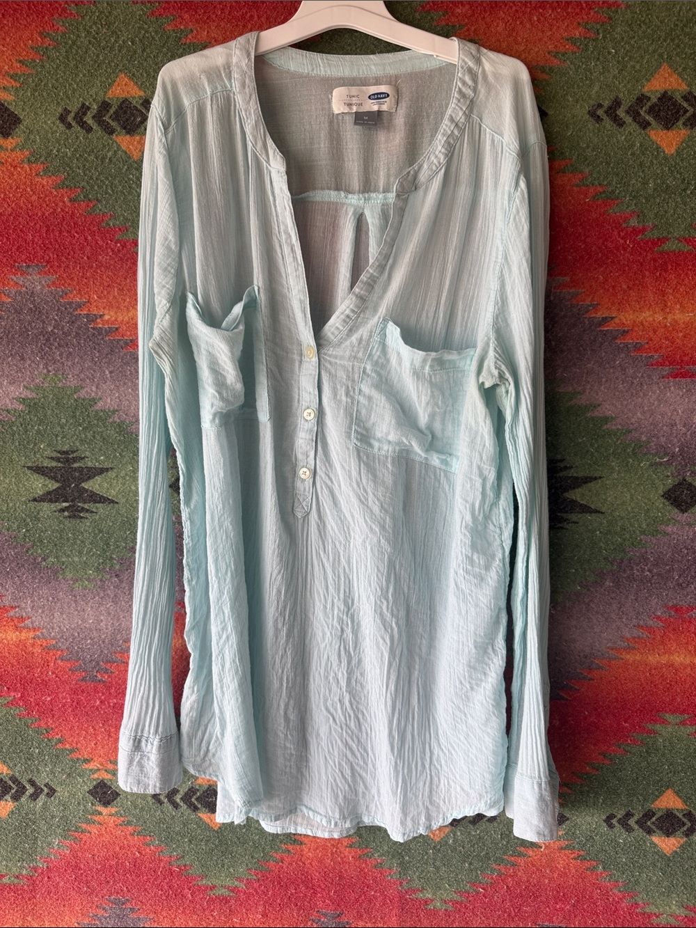 Old Navy Pale Aqua Long-Sleeve Henley Tunic